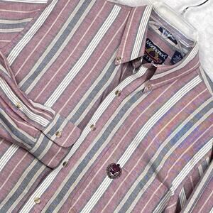 VTG Manhattan Sport Club Shirt Mens M Red White Striped Oxford Embroidered 90s